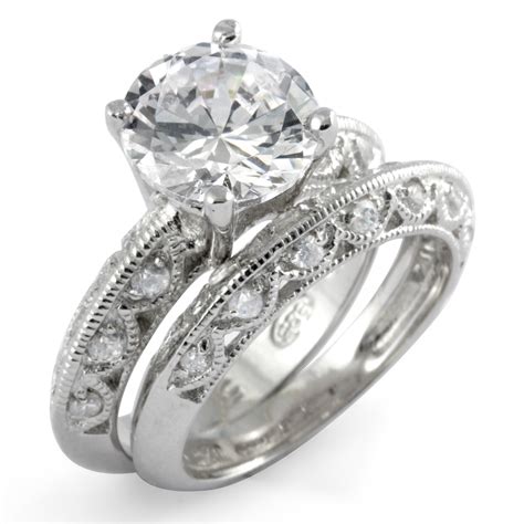 Round Cubic Zirconia Bridal Set Wedding Engagement Ring 925 Sterling Silver