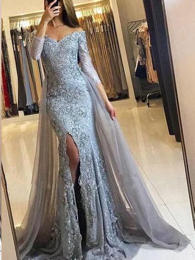 Long Sleeve Prom Dresses Off-the-shoulder Lace Long Beautiful Slit Pro