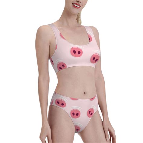 Picia Cute Pig Nose Women S High Waisted Bikini Scoop Neck Swimsuit Two