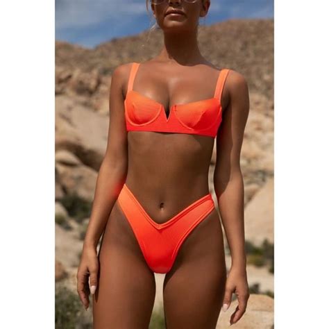 Maillot De Bain Sexy Néon Orange Micro Bikini Femmes Sangle Découpé