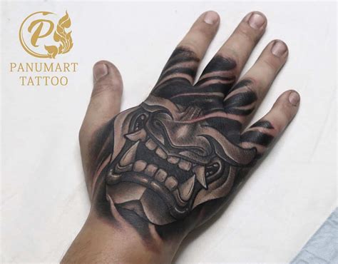 Samurai Mask Hand Tattoo