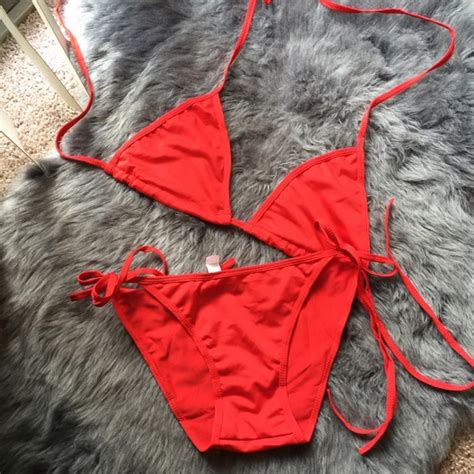 Swim Classic Cherry Red Triangle Two Piece Bikini Set Poshmark