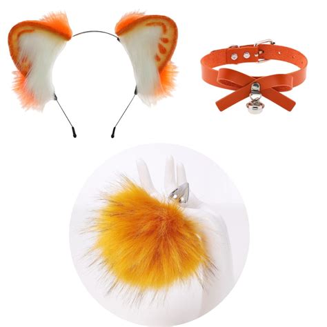 Orange Sex Toys Kit Butt Plugs Set Anal Tail Plug Nipple Clips And Collar Cosplay For Adult