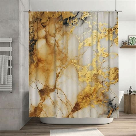 Daowangzuo White Gold Shower Curtain Black Abstract