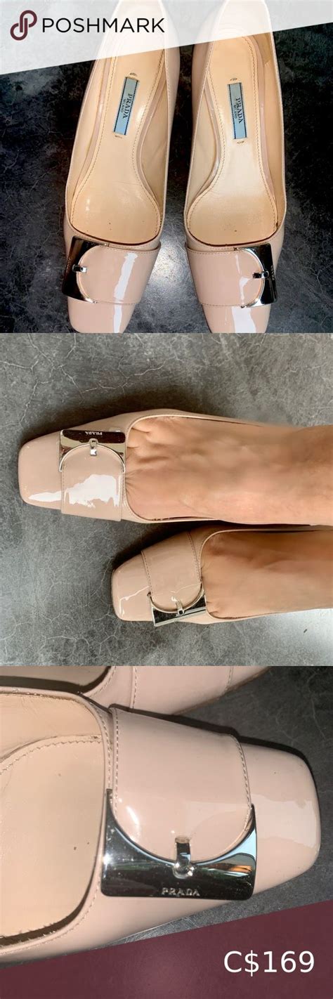 PRADA Nude Square Toe Patent Leather Block Heels Leather Block Heels Heels Shopping Block Heels