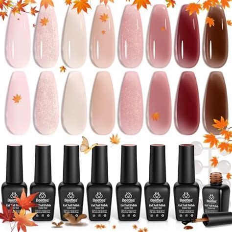 Amazon Beetles Pink Jelly Gel Nail Polish 8Pcs Nude Brown Nails Fall Sunset Rose