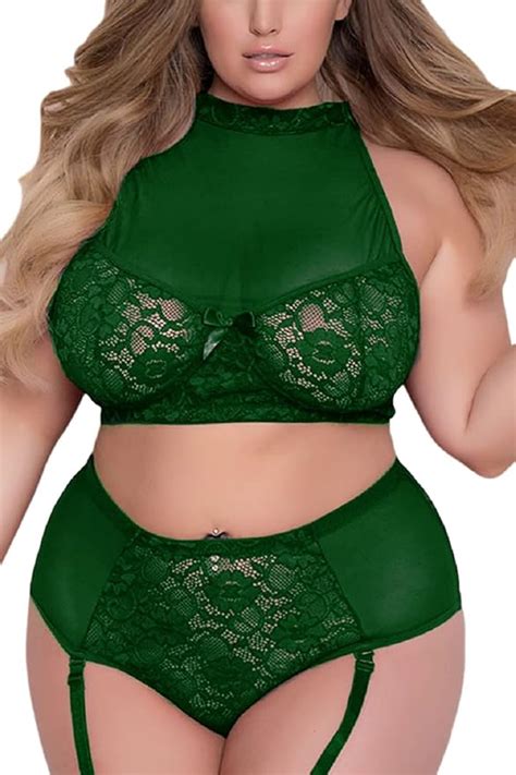 Amazon Evelust Plus Size Lingerie Set For Women Sexy See Thru Halter Lace Mesh Crop Bra