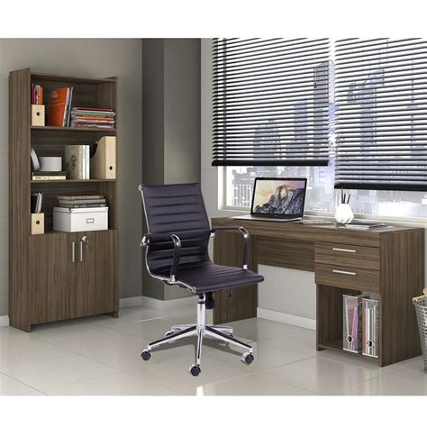 Magazine Luiza Mesa Escritorio - Conjunto Escritório Completo Com Mesa 2 Gavetas, Armário Multiuso Nogal ...