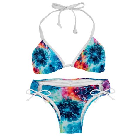 Tie Dye Adjustable Strap Detachable Sponge Bikini Set Two Pack For Beach And Pool Parties