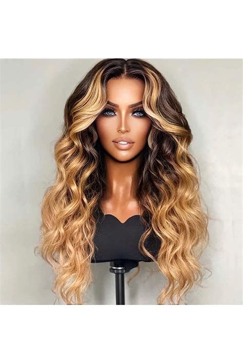 Yuexiuca Honey Blonde Body Wave Lace Front Wigs Ombre Highlight X