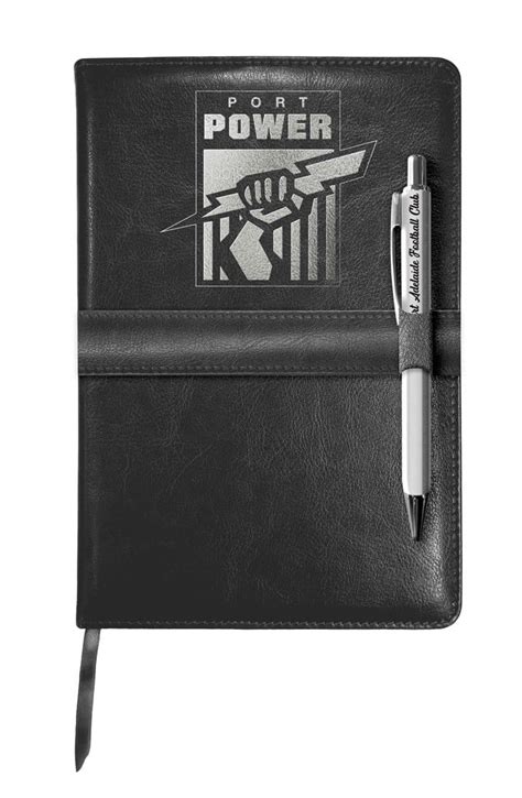 Adelaide Port Power Afl Heritage Logo Notebook With Pen Strap T Set