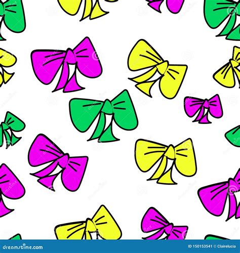 Cute Seamless Pattern With Hand Drawn Colorful Bows On White Isolated