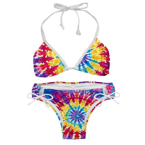 Heoeh Women S Halter Tie Side Triangle Bikini Set Colors Tie Dye