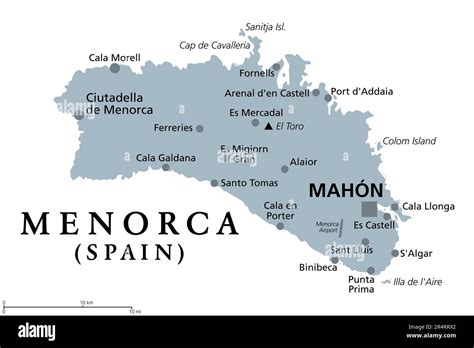 Menorca Or Minorca Gray Political Map With Capital Mahon Or Port