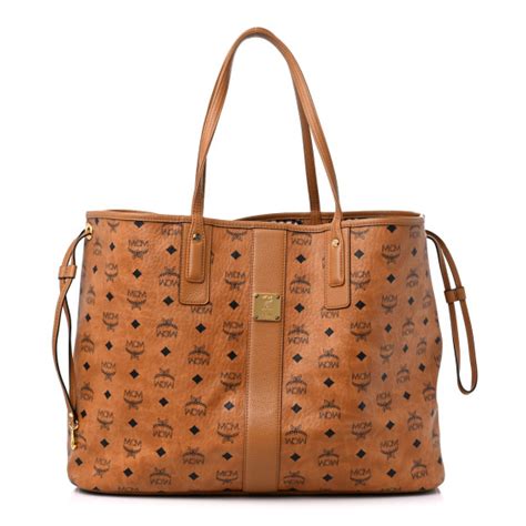 MCM Visetos Large Liz Reversible Shopper Tote Cognac 1246458 FASHIONPHILE