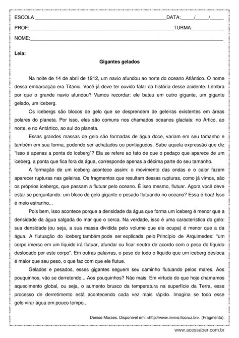 Interpretação de texto: Gigantes gelados - 6º ano - Acessaber