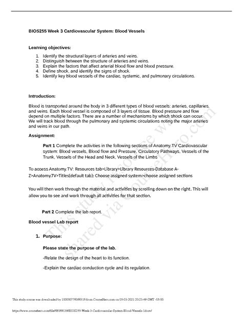 Solution Zz Done Bios Week Cardiovascular System Blood Vessels