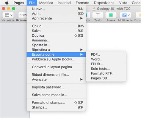 Esportare In Word PDF O In Un Altro Formato Di File In Pages Sul Mac