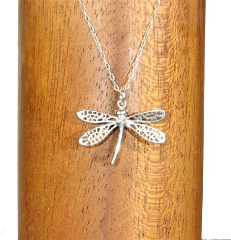 Dragonfly Necklace Bug Necklace Dragonfly Pendant Necklace Sterling Silver Insect Boho