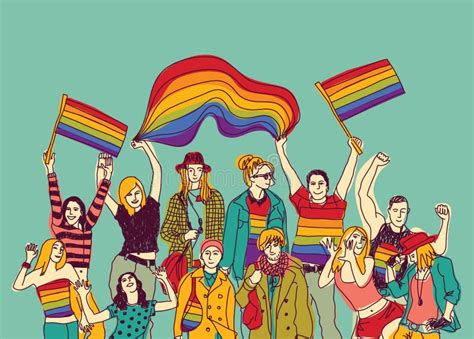 Gruppo E Cielo Gay Felici Della Gente Di Riunione Di Lgbt Illustrazione Vettoriale