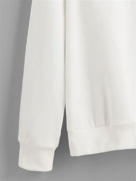 Белый свитшот с цветочным принтом с прозрачной вставкой | SHEIN