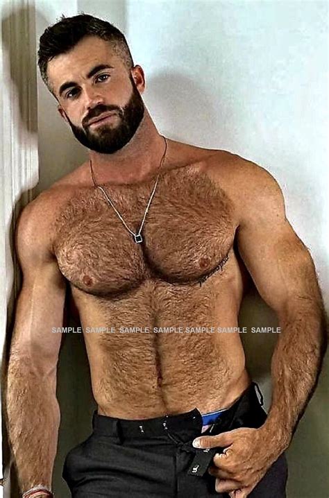 Matted Shirtless Photograph X H Muscular Handsome Hairy Dude In Blue Denim Jeans Male Gay