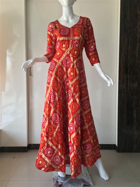 Banarsi Silk Designer Bandhani Bandhej Gown Dress Party Etsy