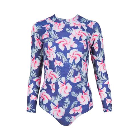 Hot One Piece Swimsuit Women Printed Long Sleeve Bikini Beachwear In Body Suits From Sports