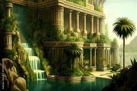 Fictional Digital Illustration Of The Hanging Gardens Of Babylon