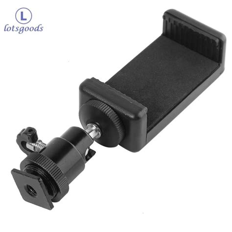Free Shipping Lotsgoods Metal Hot Shoe Pan Tilt Universal Ball Head Phone Holder Selfie Clip