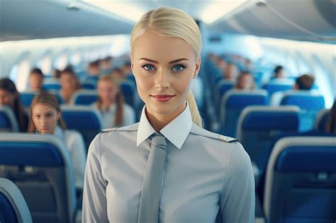 Premium AI Image Blonde Woman Working As Flight Attendant