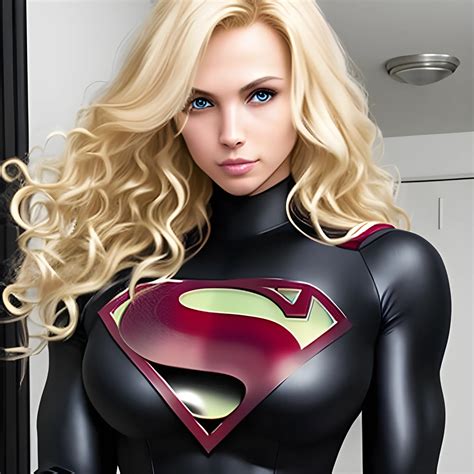 Sexy Thin Blonde Woman Wearing Black Superman Suit Long Curly Blonde Hair Arthub Ai