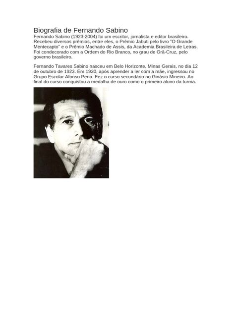 Biografia De Fernando Sabino - Biografia de Fernando Sabino: Vida e Prêmios | PDF