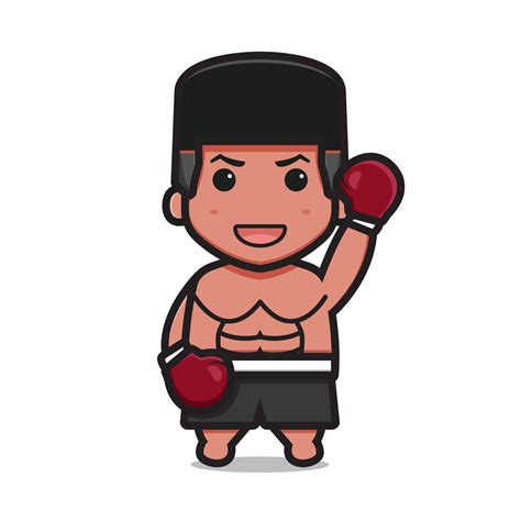 Cute boxer character with winner pose cartoon vector icon illustration ...