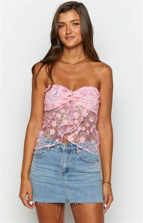 Isabella Pink Sequin Strapless Top Beginning Boutique