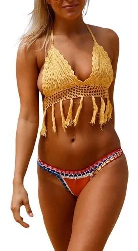 Gh Bikini Sexy Crochet Y Neopreno Ocre Más Envío Gratis Cuotas sin interés