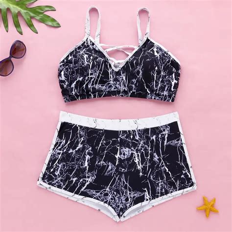 Plus Size Bikini Set With Boy Short Chubby Women Swimming Suit Swimsuit Push Up High Waisted