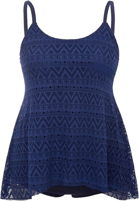 Hanna Nikole Women S Stripes Tankini Top Bikini Swimwear With Brief Size 22W Navy Blue At Amazon