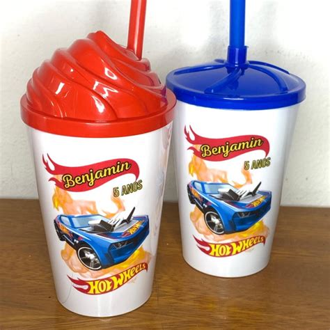 Copo Twister 300ml Aniversário Personalizado Hot Wheels Elo7