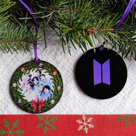 Bts Christmas Ornament Double Sided Bts Ornament With Bts Logo Bts