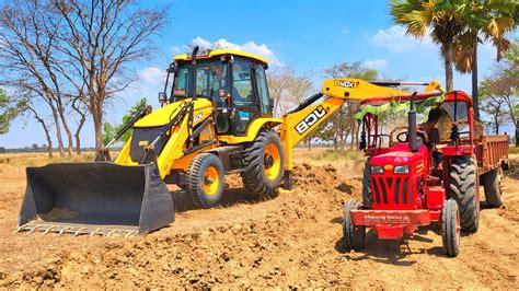 New JCB 3dx Loading Mud In Tractors Mahindra Yuvo 415 Di And 585 Di