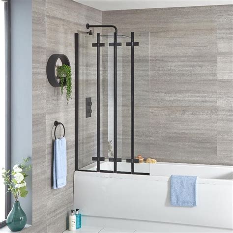 Milano Nero Black Folding Bath Screen