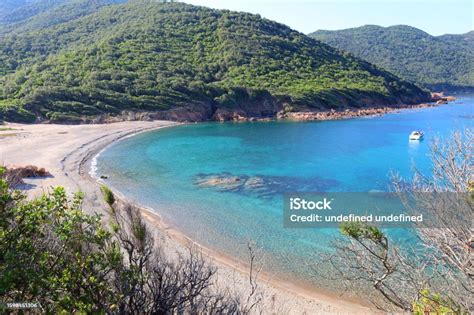 beautiful secluded beach  azure sea water  girolata bay corsica