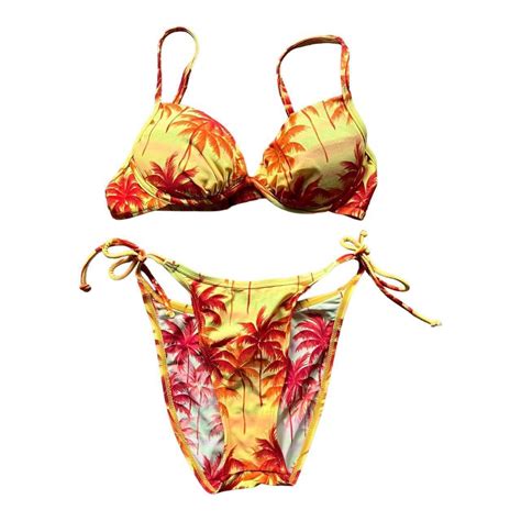 Y K Tropical Bikini Push Up Bra Top High Cut Depop