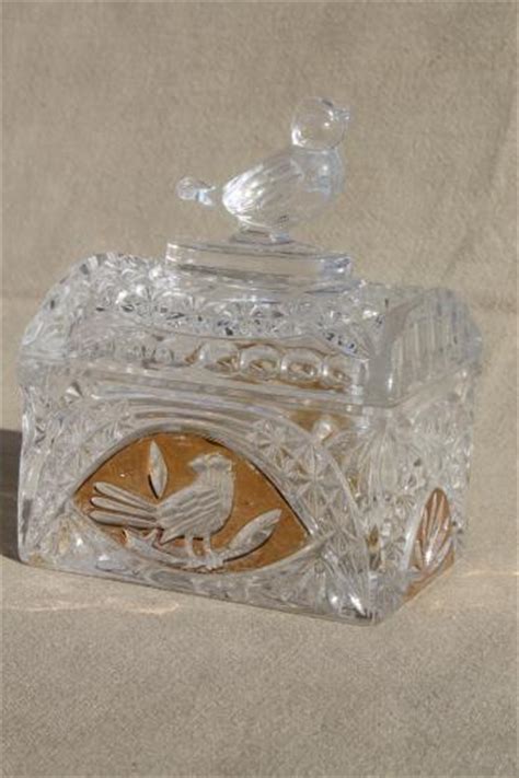 Vintage Gold Decorated Hofbauer Lead Crystal Birds Pattern Trinket Box