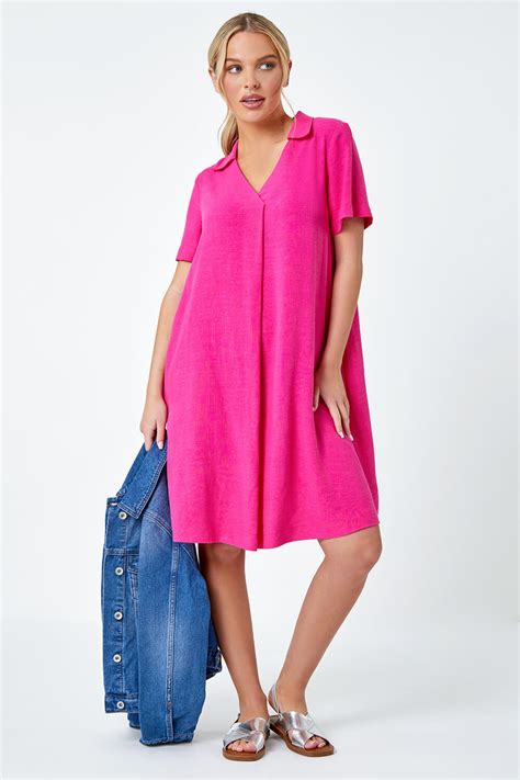 Pink Petite Linen Blend Pocket Tunic Dress Petite Uk