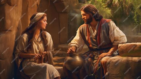 Meeting at the Well Jesus and the Samaritan Woman | Premium AI-generated image