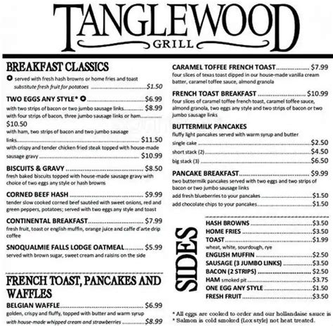 Menu at Tanglewood Grill BBQ, Gig Harbor