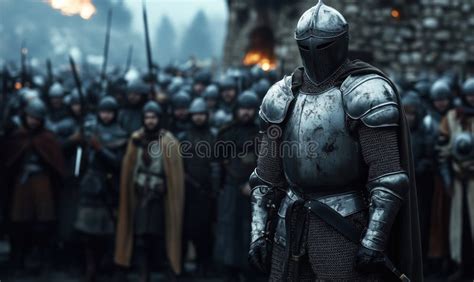 medieval knight  armor leading soldiers battle preparation