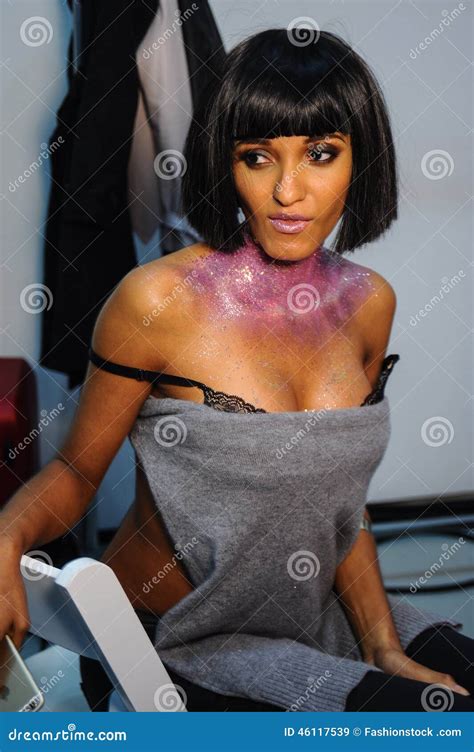 New York Ny October Model Poses Backstage During Made In The Usa Spring Lingerie